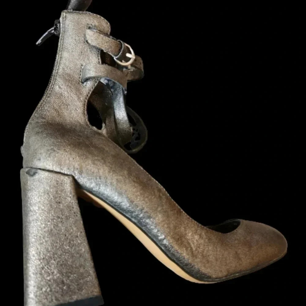 NWT 1. State brown metallic back zip 4" heels with ankle straps Size 5.5